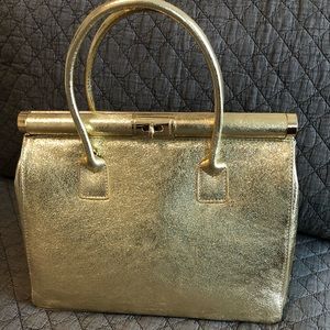 Victoria Pacini Italian Metallic Calf Leather Bright Gold Shoulder Bag NWOT
